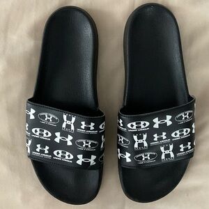 Under Armour Black and White Logo Slide Sandals